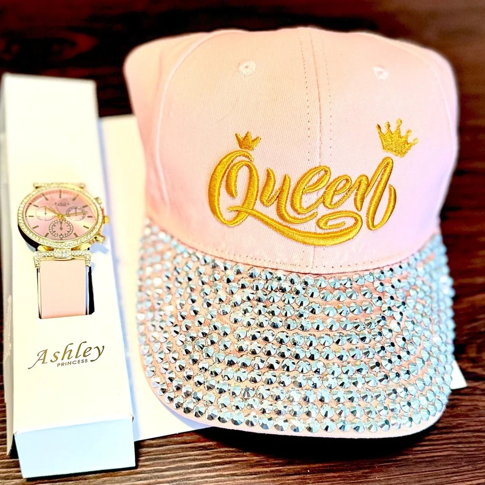 Pink Queen Rhinestone Hat & Watch Gift Set Ashley Princess NWT - Picture 2 of 8
